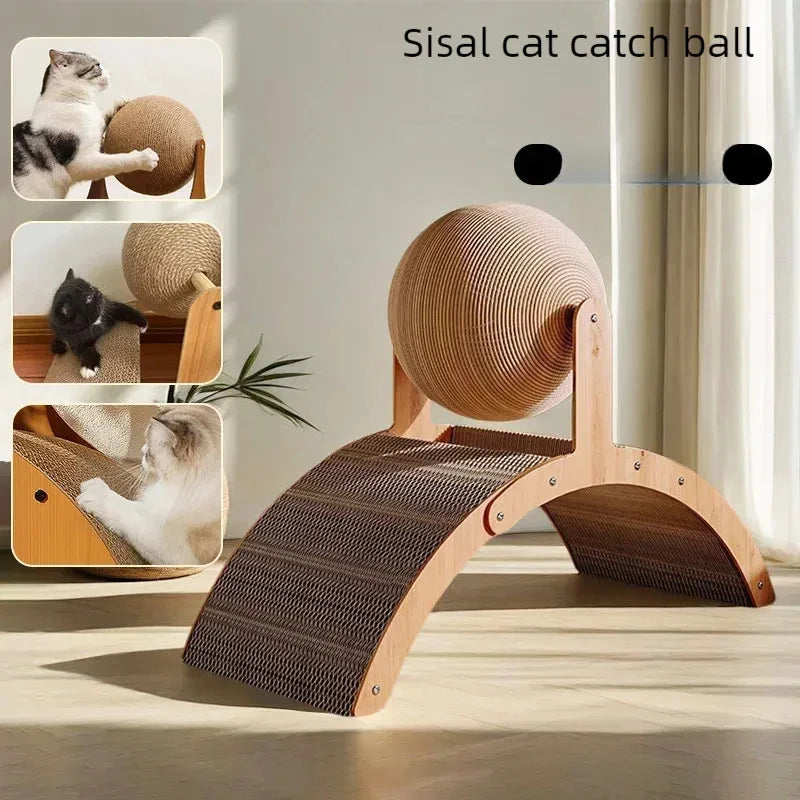 2 In 1, Cat Scratching Ball Wooden Scratcher